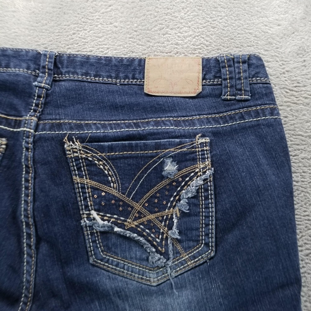 Amethyst Jeans Womens 16 Blue Bootcut Mid Rise Distressed Embroidered Studded - Picture 3 of 9